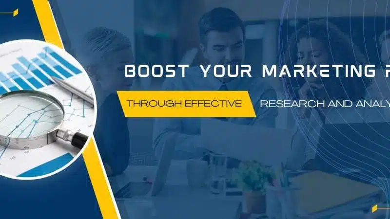 Marketing ROI improvements using research and analytics, magnifying glass over data charts