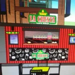 3D rendering of a La Cresta booth with outdoor seating.