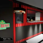 Night view of a La Cresta booth 3d design.