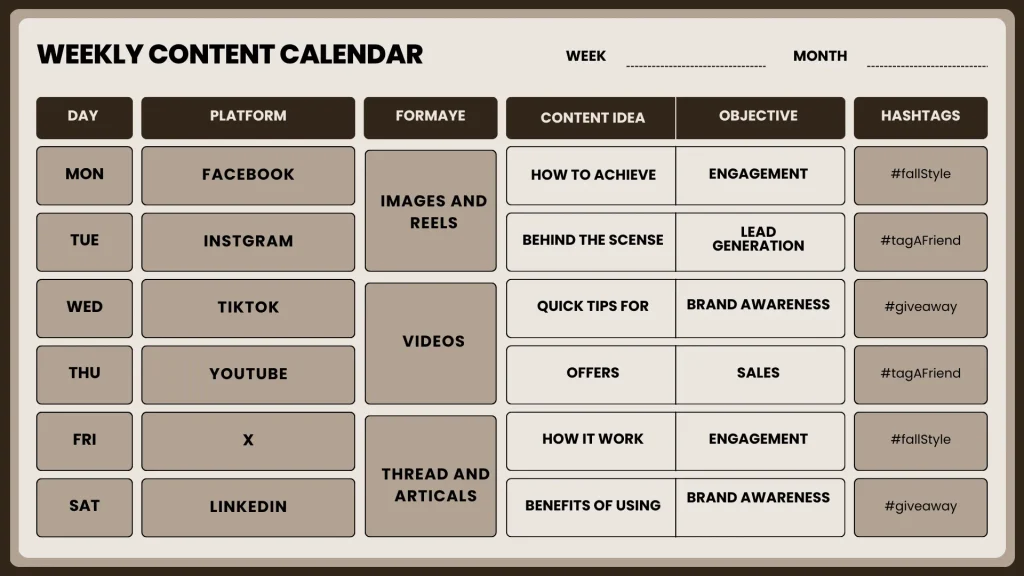 Weekly Content Calendar Template